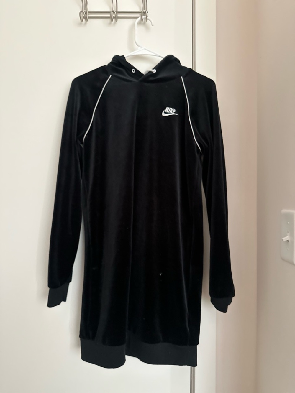 Nike Black Hoodie with White Logo and Piping